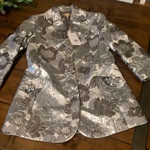 Michael Kors Collection Silver Floral Blazer